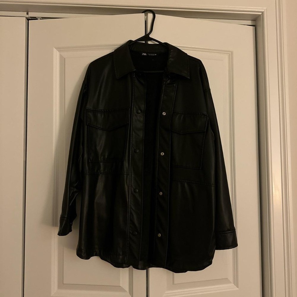 Zara vegan leather shirt jacket